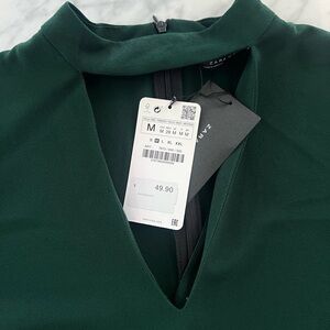 Zara - Dark Green Medium Dress with V Neck Cut Out
